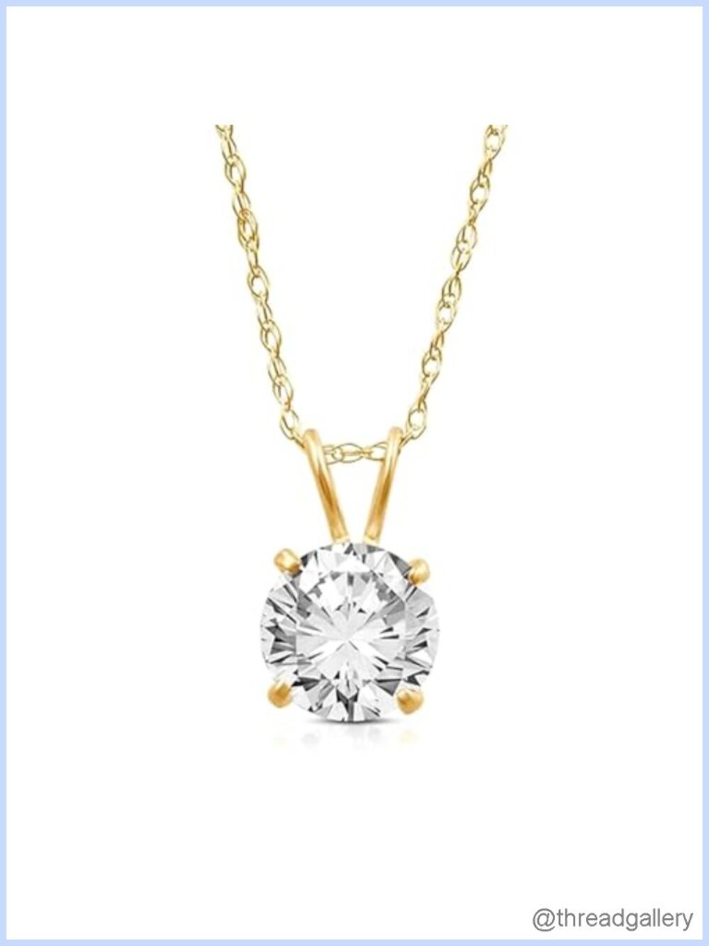10K Yellow Gold Cubic Zirconia Solitaire Pendant Necklace 18in Rope Chain